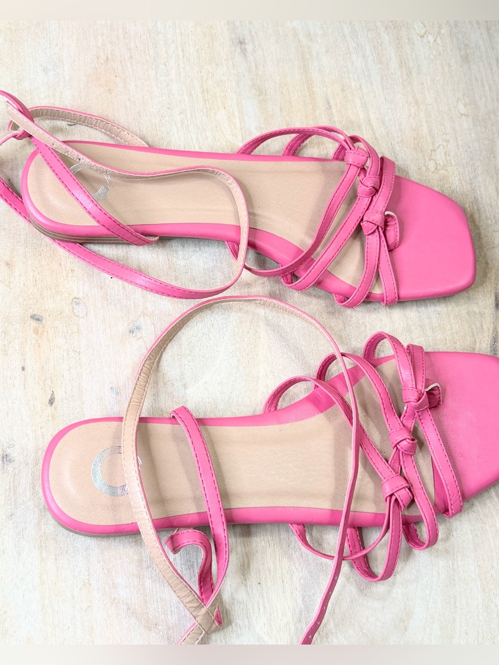 Journee Collection Hot Pink Lace Up Strappy Flat Sandals Square Toe Size 11 - Picture 6 of 7